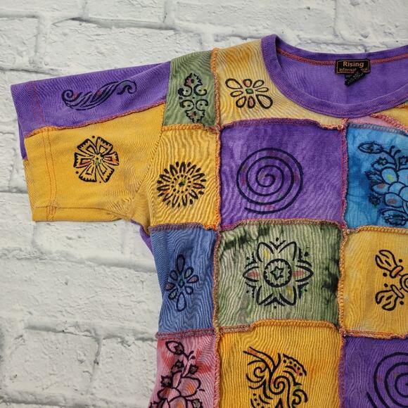 Rising International Tie Dye Patchwork T-shirt size Large - Picture 6 of 10